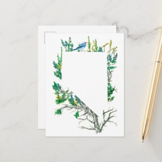 Nevada State Bloem Sagebrush Mountain Bluebird Briefkaart (Voorkant / Achterkant in situ)