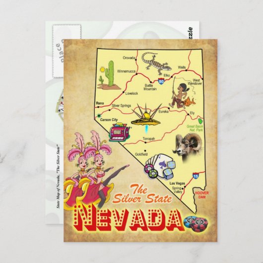 Nevada State Map Briefkaart (Voorkant / Achterkant)