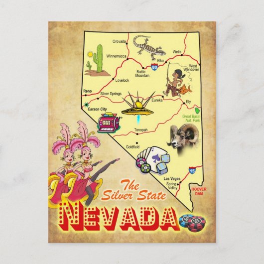 Nevada State Map Briefkaart (Voorkant)