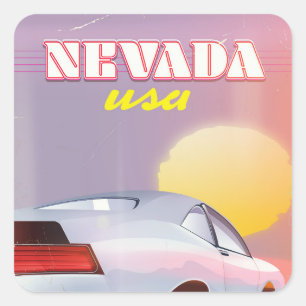Nevada USA Ondergaande zon sportauto Vierkante Sticker
