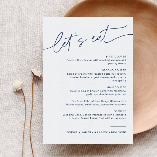 NEVE Marine Minimaliste Mariage Diner Carte Menu