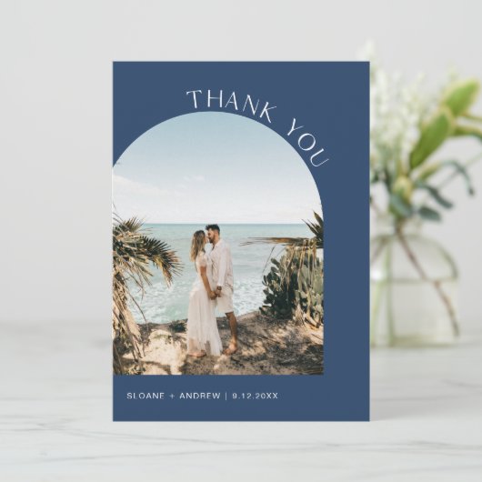 NEVE Navy Blue Moderne trouwfoto dank u kaart (Staand voorkant)