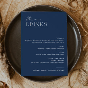 NEVE Navy Bruiloft Drink Bar Menu 5x7 Kaart