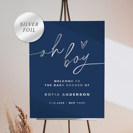 NEVE Navy, zilverfolie Oh Boy Baby shower teken Folie Afdrukken