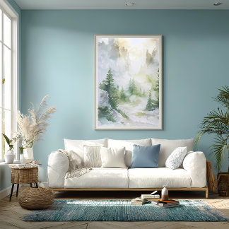 Nevelig bergbos in waterverf poster