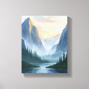 Nevelig berglandschap natuur aquarel schilderij canvas afdruk