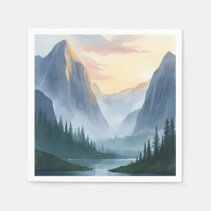 Nevelig berglandschap natuur aquarel schilderij servet