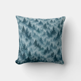 Nevelig Blauw Dennenbos Watercolor Patroon Kussen