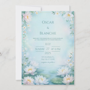 Nevelig blauwe etherische waterlelie frame bruilof kaart