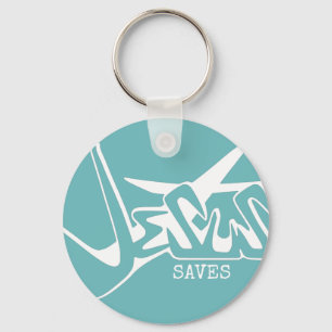 Nevelig blauwe graffiti Jezus redt Sleutelhanger