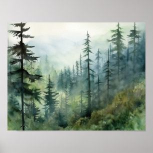 Nevelig Bos Landschaps Kunstprint Poster