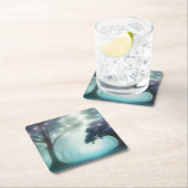 Nevelig bos vierkante kartonnen onderzetter (Insitu)