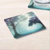 Nevelig bos vierkante kartonnen onderzetter (Schuin)