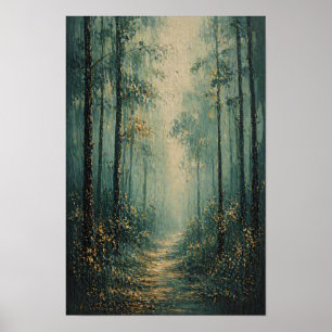 Nevelig Bospad Impasto Stijl Poster