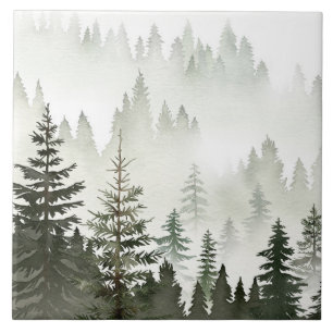 Nevelig Immergroen Bos Watercolor Tegeltje