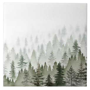 Nevelig Immergroen Bos Watercolor Tegeltje