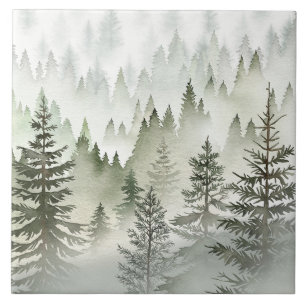 Nevelig Immergroen Bos Watercolor Tegeltje