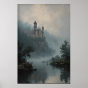 Nevelig Kasteellandschap Muurkunst, Middeleeuws Ka Poster