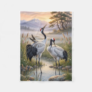 Nevelig landschap Elegante Kraanvogels Natuur Wild Fleece Deken