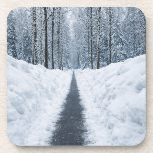 Nevelig winter bos pad Winter landschap Bier Onderzetter