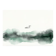 Nevelige Aquarel Vogel Landschap Kunst Poster