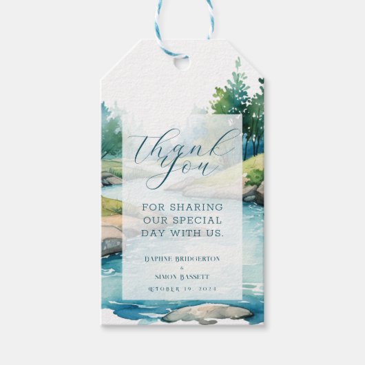 Nevelige Berg Bruiloft Cadeaulabel (Voorkant)
