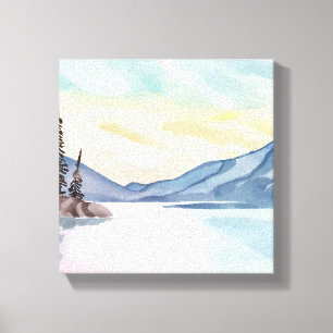 Nevelige Bergen Lake Tahoe Aquarel Canvas Afdruk