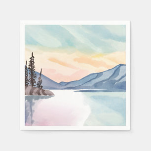 Nevelige Bergen Lake Tahoe Aquarel Servet