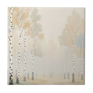 Nevelige berkenbos watercolor landschap tegeltje