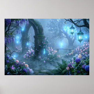 Nevelige echo's uit de tuin van nevelige blauwe mi poster