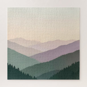 Nevelige Gelaagde Bergketens Zachte Pastel Legpuzzel