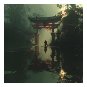 Nevelige Torii-poort Eenzaamheid bij het aanbreken Foto Afdruk