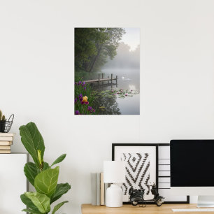 Nevelmeer Zwanen Waterlelies Natuur Kunst Poster