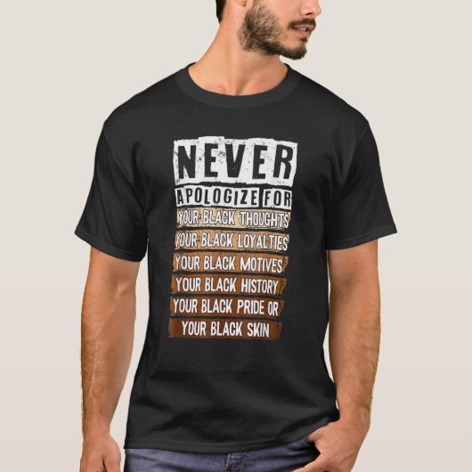 Never Apologize Black History Month BLM Melanin Pr T-shirt (Voorkant)