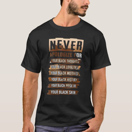 Never Apologize Black History Month BLM Melanin Pr T-shirt (Voorkant)