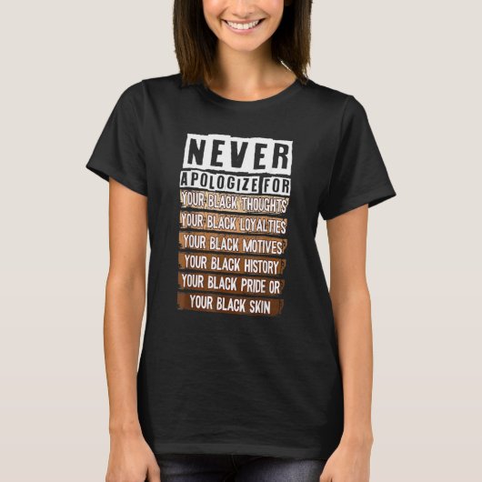 Never Apologize Black History Month BLM Melanin Pr T-shirt (Voorkant)