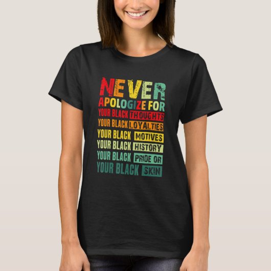Never Apologize Black History Month BLM Melanin Pr T-shirt (Voorkant)