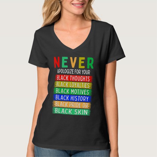 Never Apologize For Your Blackness Black History M T-shirt (Voorkant)