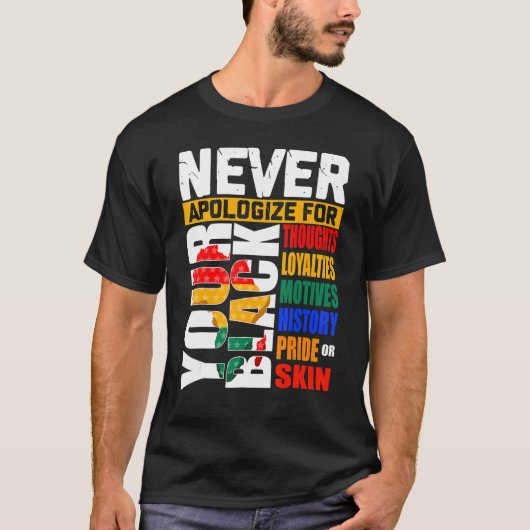 Never Apologize For Your Blackness Black History M T-shirt (Voorkant)