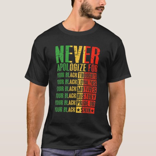 Never Apologize For Your Blackness Black History P T-shirt (Voorkant)