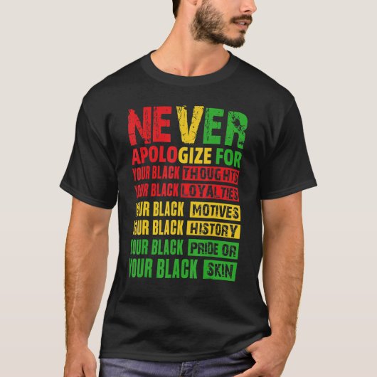 Never Apologize Your Black History Month African A T-shirt (Voorkant)