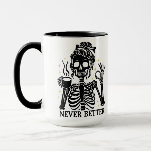Never Better Skeleton Funny Retro Halloween Mug Mok (Links)