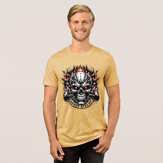 Never Give Up Fierce Skull Motivation T-Shirt Des (Voorkant volledig)