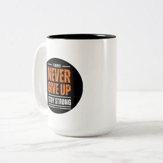 Never Give Up Inspirational Coffee Mug Tweekleurige Koffiemok