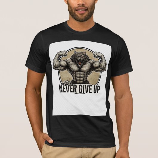 NEVER GIVE UP – Muscular Wolf Power    T-shirt (Voorkant)
