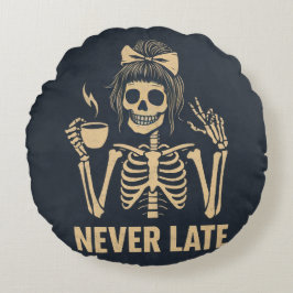 Never late  skeleton cushion rond kussen