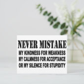 NEVER MISTAKE BRIEFKAART (Staand voorkant)