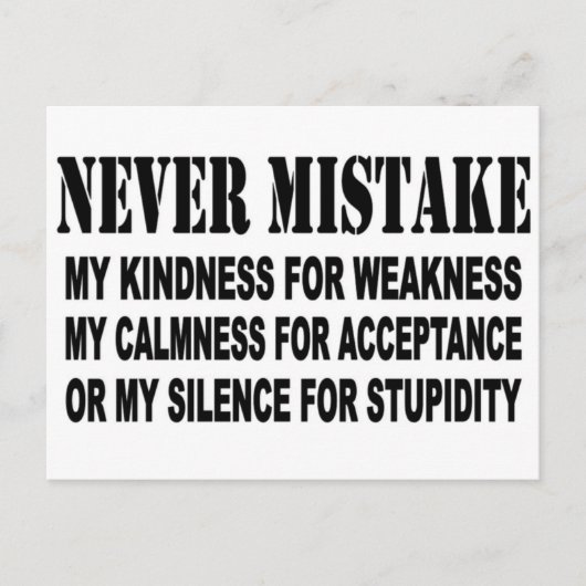 NEVER MISTAKE BRIEFKAART (Voorkant)