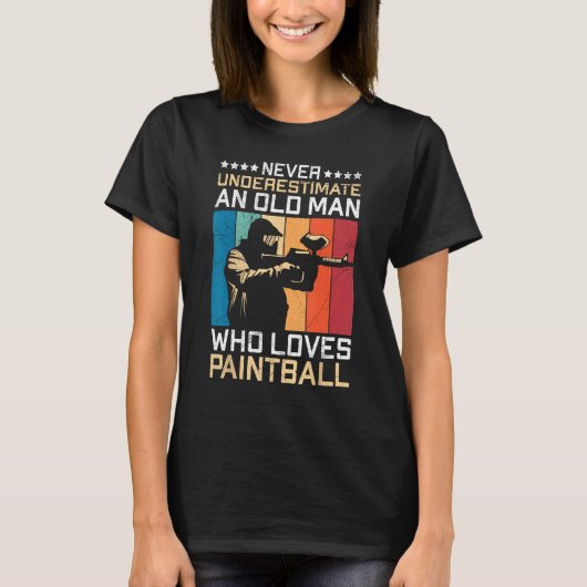 Never Underestimate An Old Man Who Loves Paintball T-shirt (Voorkant)