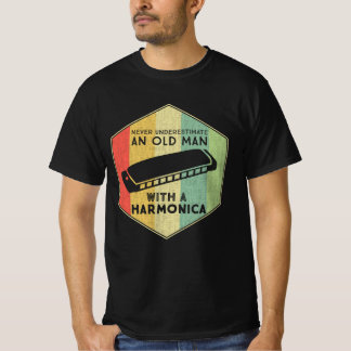 Never Underestimate An Old Man With A Harmonica T-shirt